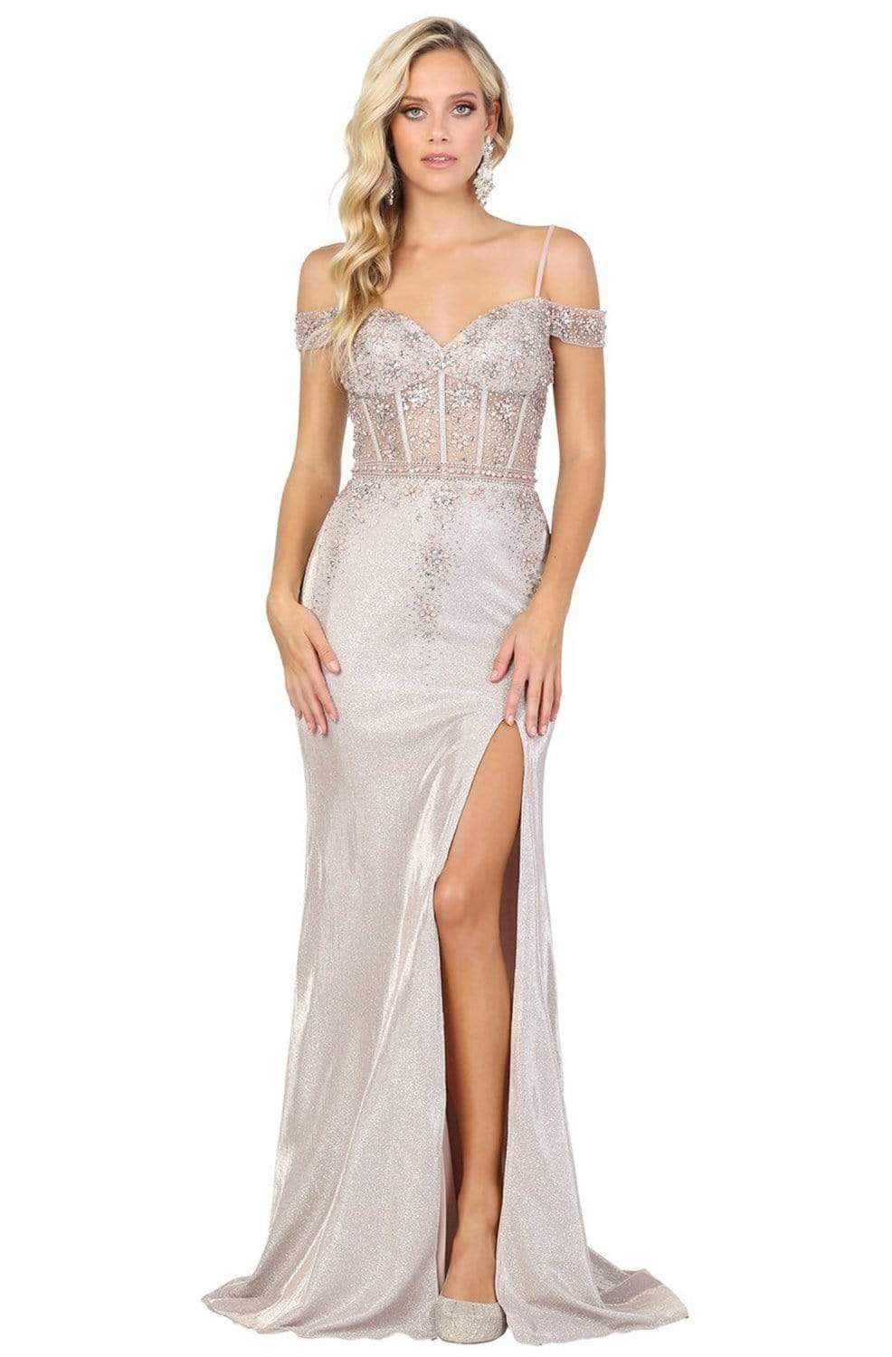 Dancing Queen - 4011 Embellished Off-Shoulder Trumpet Dress
