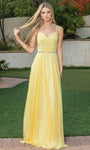 A-line Fitted Flowy Open-Back Back Zipper Beaded Sleeveless Spaghetti Strap Sweetheart Prom Dress with a Brush/Sweep Train