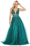 V-neck Natural Waistline Sleeveless Embroidered Open-Back Cutout Wrap Plunging Neck Dress with a Brush/Sweep Train