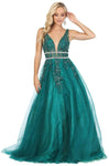 V-neck Natural Waistline Sleeveless Plunging Neck Embroidered Cutout Wrap Open-Back Dress with a Brush/Sweep Train