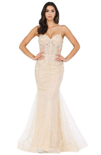 Sophisticated Mermaid Corset Natural Waistline Sheer Illusion Open-Back Applique Jeweled Back Zipper Lace Sweetheart Spaghetti Strap Dress