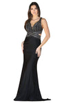 V-neck Plunging Neck Mermaid Back Zipper Cutout Illusion Open-Back Beaded Sleeveless Empire Waistline Dress with a Brush/Sweep Train