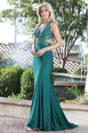 V-neck Sleeveless Mermaid Empire Waistline Plunging Neck Beaded Cutout Open-Back Back Zipper Illusion Dress with a Brush/Sweep Train