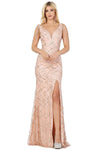 Sexy V-neck Natural Waistline Slit Sheer Back Zipper Open-Back Illusion Beaded Glittering Sheath Sheath Dress with a Brush/Sweep Train