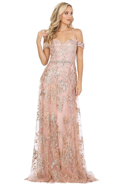 Tall A-line Natural Waistline Off the Shoulder Spaghetti Strap Glittering Lace-Up Back Zipper Sheer Applique Sweetheart Floral Print Dress with a Brush/Sweep Train