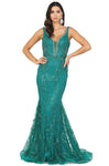 Sophisticated V-neck Natural Waistline Mermaid Lace Flutter Sleeves Sleeveless Jeweled Applique Illusion Embroidered Sheer Beaded Plunging Neck Dress with a Brush/Sweep Train