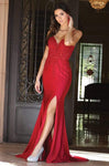 Sexy Sophisticated Floor Length Back Zipper Applique Slit V Back Sheer Plunging Neck Sweetheart Natural Waistline Sheath Sleeveless Spaghetti Strap Sheath Dress/Evening Dress/Prom Dress with a Brush/S