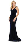 V-neck Sheath Slit Open-Back Jeweled Velvet Sleeveless Spaghetti Strap Empire Waistline Fall Sheath Dress with a Brush/Sweep Train