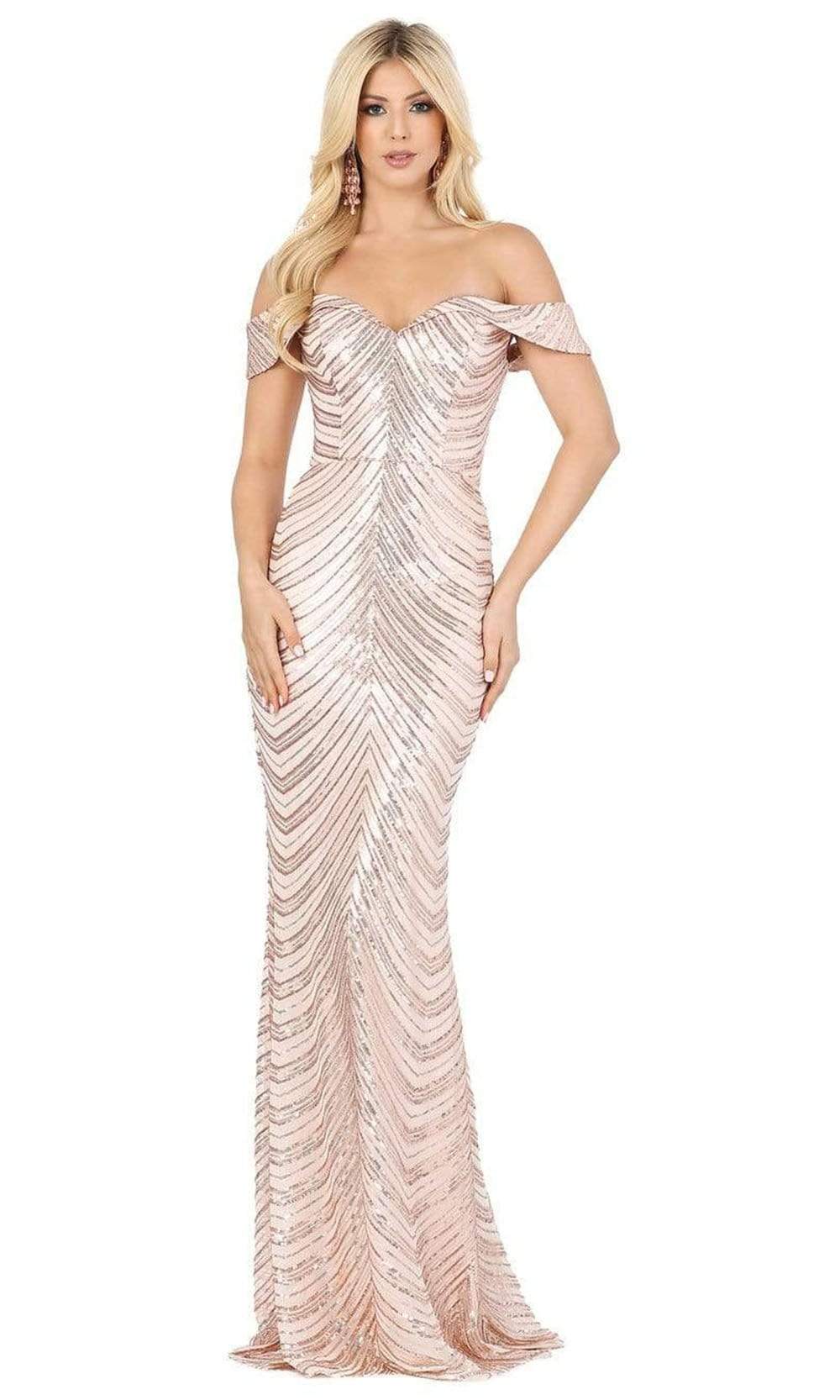 Dancing Queen - 4109 Off Shoulder Lace-Up Back Full Sequin Gown
