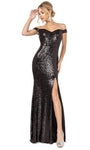 Sexy Floor Length Sequined Open-Back Draped Back Zipper Slit Fitted Sheath Natural Princess Seams Waistline Sweetheart Off the Shoulder Sheath Dress