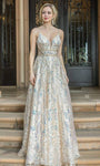 A-line V-neck V Back Back Zipper Natural Princess Seams Waistline Sleeveless Plunging Neck Evening Dress/Prom Dress
