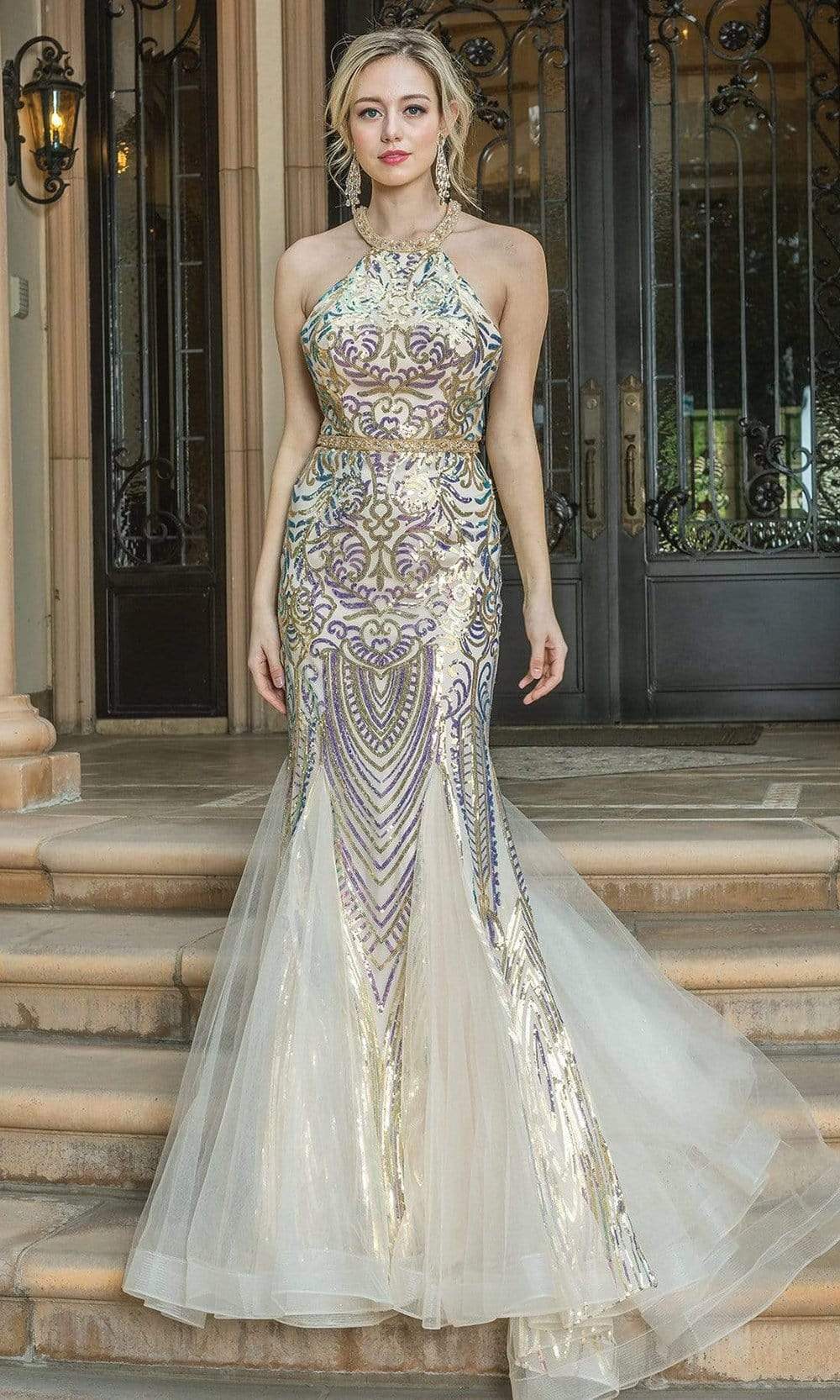 Dancing Queen - 4219 Halter Trumpet Evening Dress
