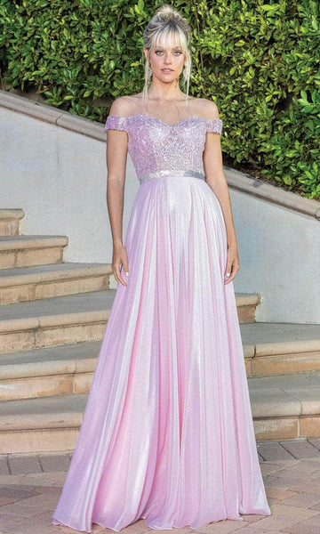 A-line Beaded Pleated Draped Belted Wrap Semi Sheer Off the Shoulder Natural Waistline Evening Dress with a Brush/Sweep Train