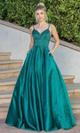 Sophisticated Satin Fitted Pocketed Beaded Open-Back Back Zipper Sweetheart Floor Length Sleeveless Empire Waistline Prom Dress