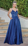 Sophisticated Sweetheart Sleeveless Floor Length Back Zipper Fitted Open-Back Pocketed Beaded Empire Waistline Satin Prom Dress