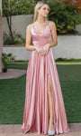 A-line V-neck Spaghetti Strap Slit Lace-Up Pocketed Pleated Natural Waistline Prom Dress with a Brush/Sweep Train