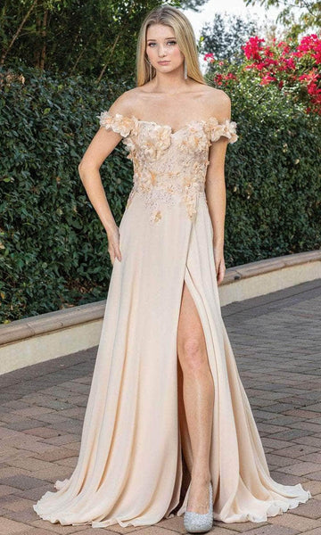 A-line Wrap Embroidered Slit Applique Beaded Corset Natural Waistline Sweetheart Floral Print Off the Shoulder Prom Dress with a Brush/Sweep Train