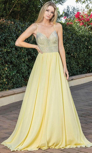 Sophisticated A-line V-neck Empire Waistline Sleeveless Chiffon Beaded Open-Back Back Zipper Fitted Lace-Up Prom Dress with a Brush/Sweep Train