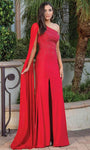 One Shoulder Natural Waistline Floor Length Jersey Beaded Cutout Slit Asymmetric Back Zipper Sheath Sheath Dress with a Brush/Sweep Train