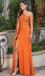 Jersey Natural Waistline One Shoulder Cutout Beaded Asymmetric Slit Back Zipper Floor Length Sheath Sheath Dress with a Brush/Sweep Train