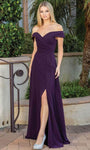 Sexy Sophisticated A-line Off the Shoulder Natural Waistline Slit Open-Back Back Zipper Faux Wrap Prom Dress with a Brush/Sweep Train