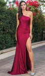 Sophisticated One Shoulder Spaghetti Strap Lace-Up Ruched Asymmetric Slit Gathered Natural Waistline Sheath Sheath Dress/Prom Dress with a Brush/Sweep Train