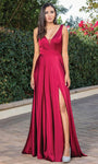 Sophisticated A-line V-neck Sheer Slit Fitted Natural Waistline Sleeveless Floor Length Dress with a Brush/Sweep Train
