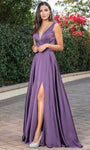 Sophisticated A-line V-neck Fitted Slit Sheer Floor Length Sleeveless Natural Waistline Dress with a Brush/Sweep Train