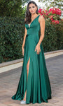 Sophisticated A-line V-neck Floor Length Natural Waistline Sheer Slit Fitted Sleeveless Dress with a Brush/Sweep Train