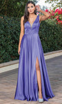 Sophisticated A-line V-neck Natural Waistline Sheer Slit Fitted Floor Length Sleeveless Dress with a Brush/Sweep Train