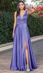 Sophisticated A-line V-neck Fitted Sheer Slit Sleeveless Floor Length Natural Waistline Dress with a Brush/Sweep Train