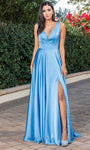 Sophisticated A-line V-neck Floor Length Sleeveless Natural Waistline Slit Fitted Sheer Dress with a Brush/Sweep Train