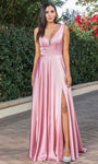 Sophisticated A-line V-neck Sleeveless Fitted Slit Sheer Natural Waistline Floor Length Dress with a Brush/Sweep Train