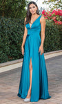 Sophisticated A-line V-neck Sheer Fitted Slit Natural Waistline Sleeveless Floor Length Dress with a Brush/Sweep Train