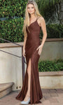 Spaghetti Strap Floor Length Fitted Slit Draped Ruched Lace-Up Gathered Natural Waistline Sheath Cowl Neck Sheath Dress/Prom Dress with a Brush/Sweep Train