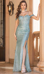 V-neck Cold Shoulder Sleeves Off the Shoulder Corset Natural Waistline Sheath Mermaid Slit Open-Back Sequined Lace Sheath Dress/Prom Dress with a Brush/Sweep Train