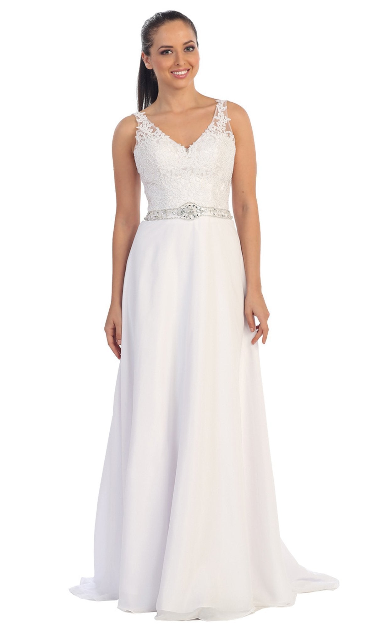 Dancing Queen - 9176 V-neck Lace Evening Gown
