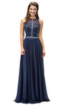 A-line Floor Length Beaded Sheer Applique Racerback Jeweled Back Zipper Illusion Embroidered Natural Waistline Prom Dress