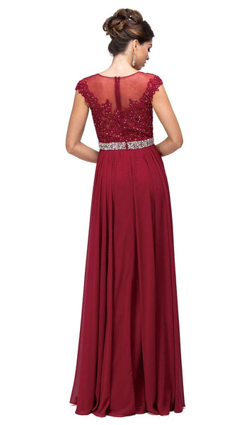 Dancing Queen - 9400 Illusion Neckline Beaded Belt A-Line Dress