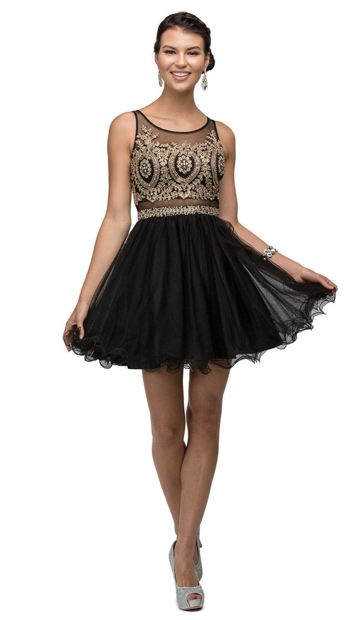 Dancing Queen - 9518 Lace Embellished Illusion A-Line Short Prom Dress
