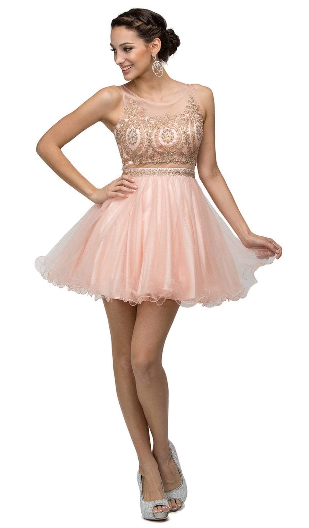Dancing Queen - 9518 Lace Embellished Illusion A-Line Short Prom Dress
