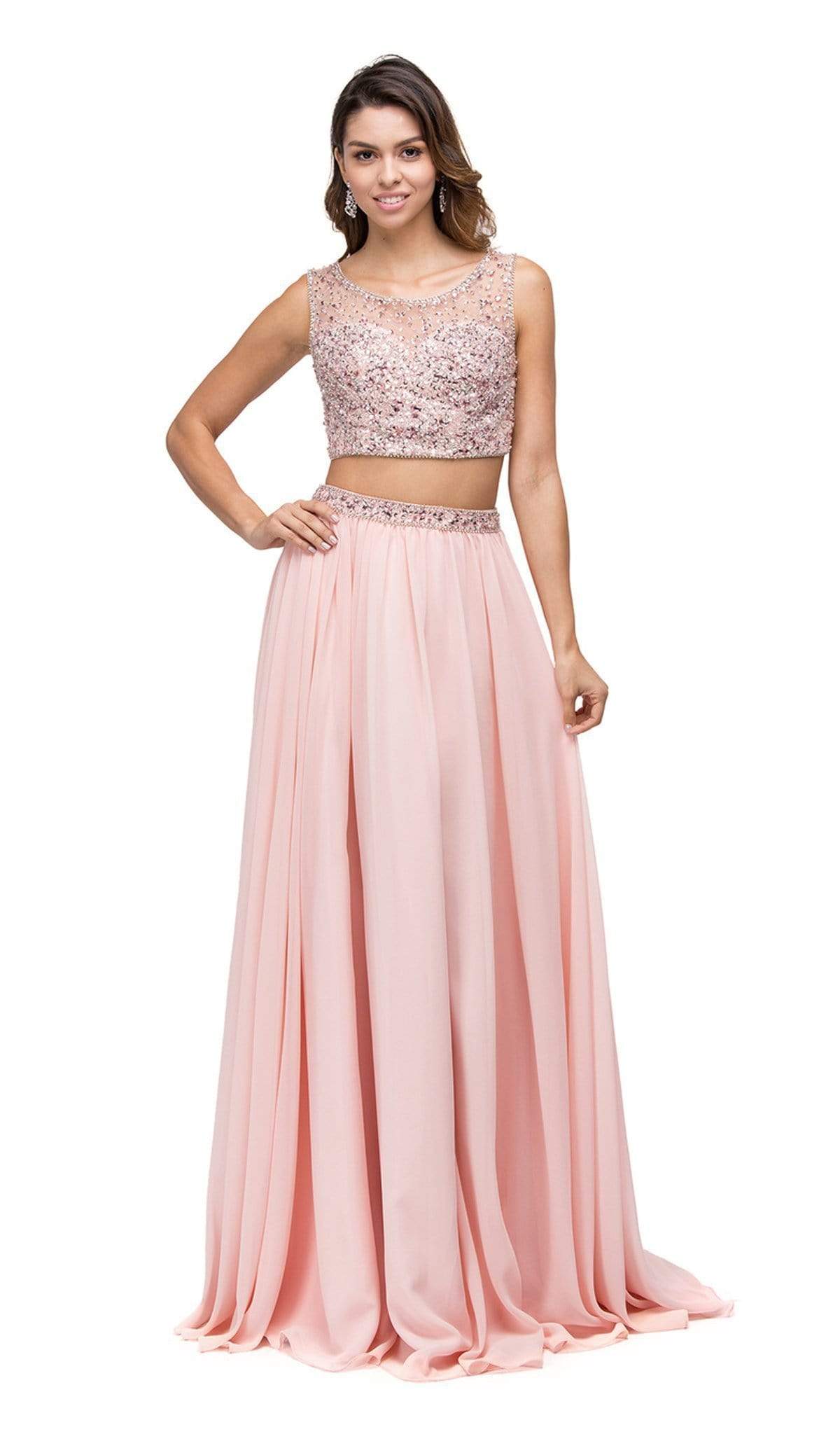 Dancing Queen - 9574 Two-Piece Shimmering Beaded Bodice A-line Prom Dress