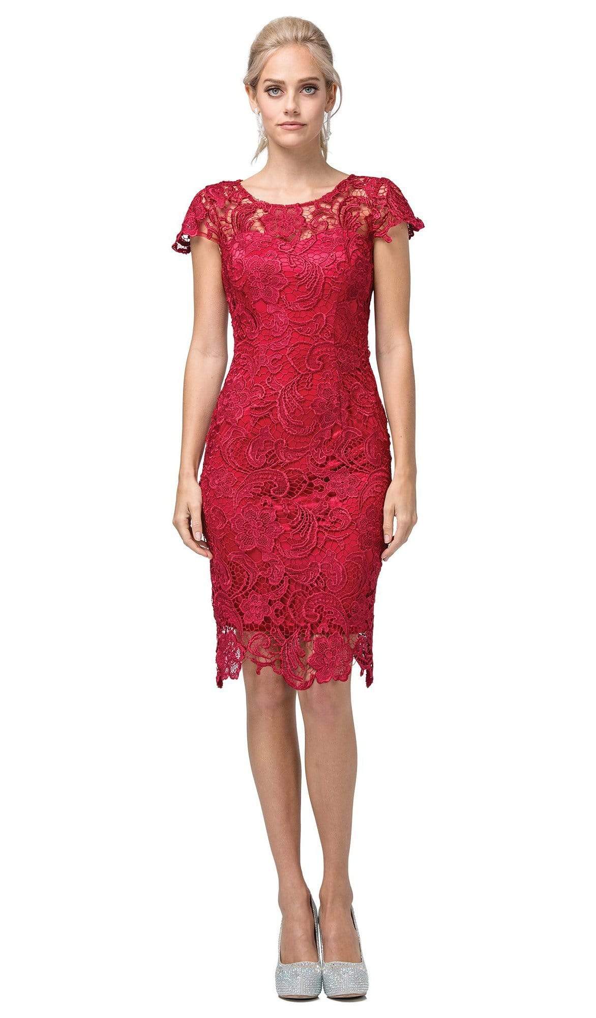 Dancing Queen - 9677 Lace Embroidered Scoop Neck Fitted Dress