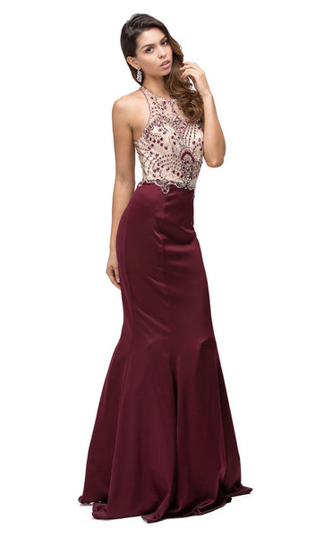 Floor Length Jeweled Neck Sweetheart Mermaid Sheer Open-Back Jeweled Fitted Back Zipper Illusion Beaded Cutout Lace Trim Sleeveless Prom Dress/Party Dress