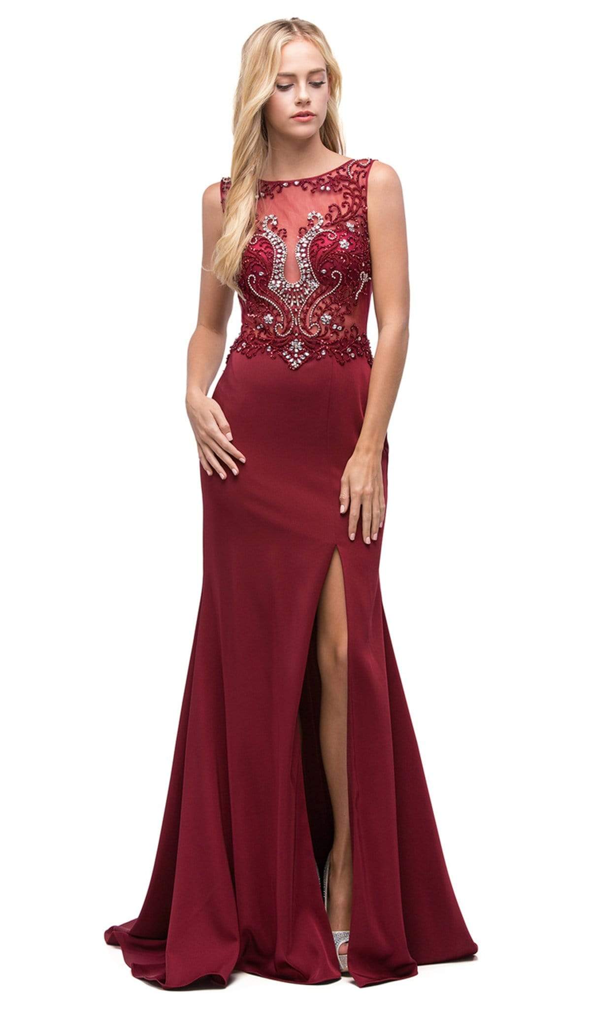 Dancing Queen - 9791 Beaded Sheer Trumpet Prom Dress