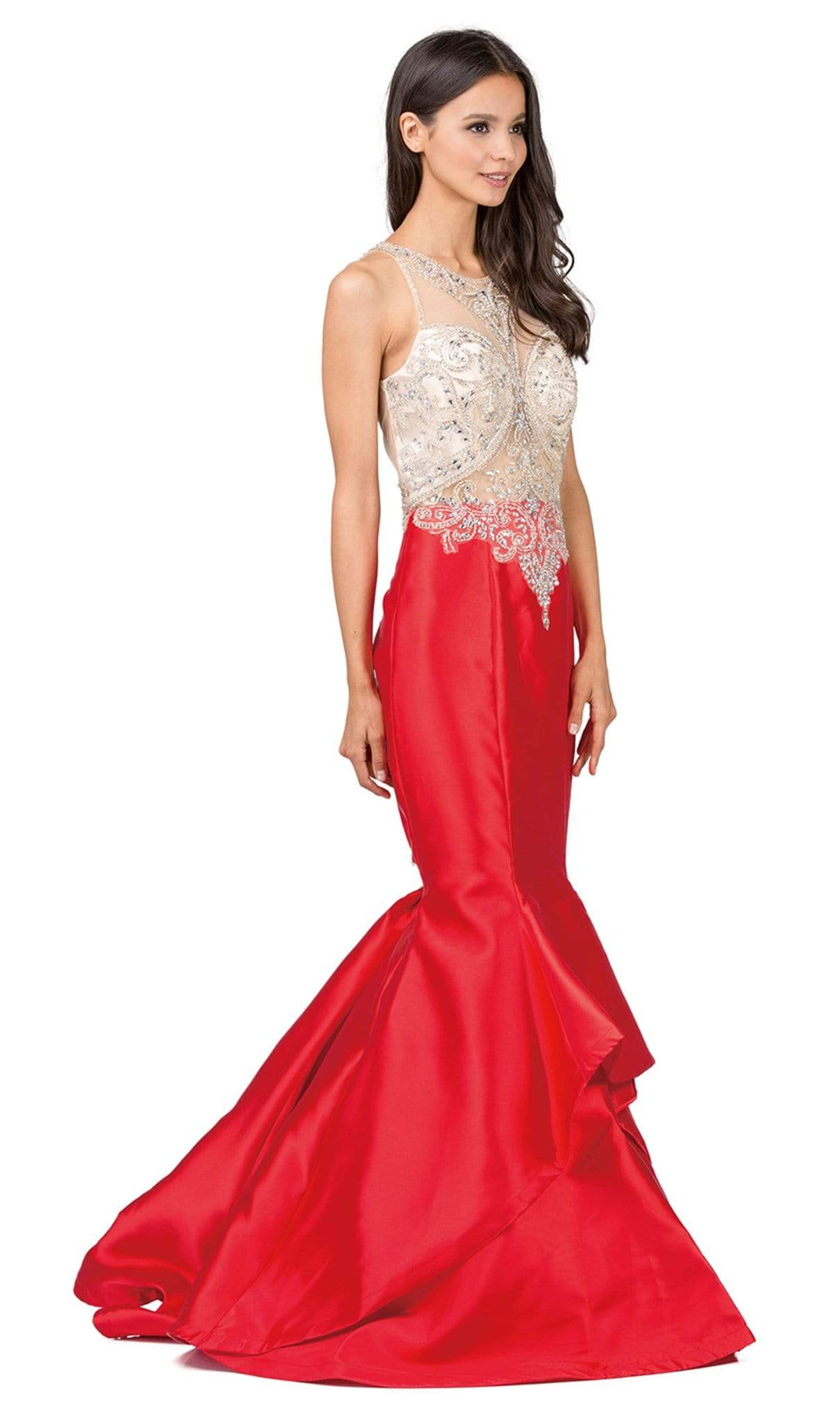 Dancing Queen - 9930 Jeweled Illusion Bodice Flounced Mermaid Gown
