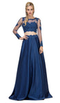 A-line Bateau Neck Sweetheart Floor Length Long Sleeves Sheer Back Zipper Applique Illusion Natural Waistline Prom Dress