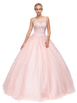 Tulle Illusion Sheer Beaded Cutout Bateau Neck Sleeveless Corset Natural Waistline Floor Length Full-Skirt Ball Gown Prom Dress/Quinceanera Dress