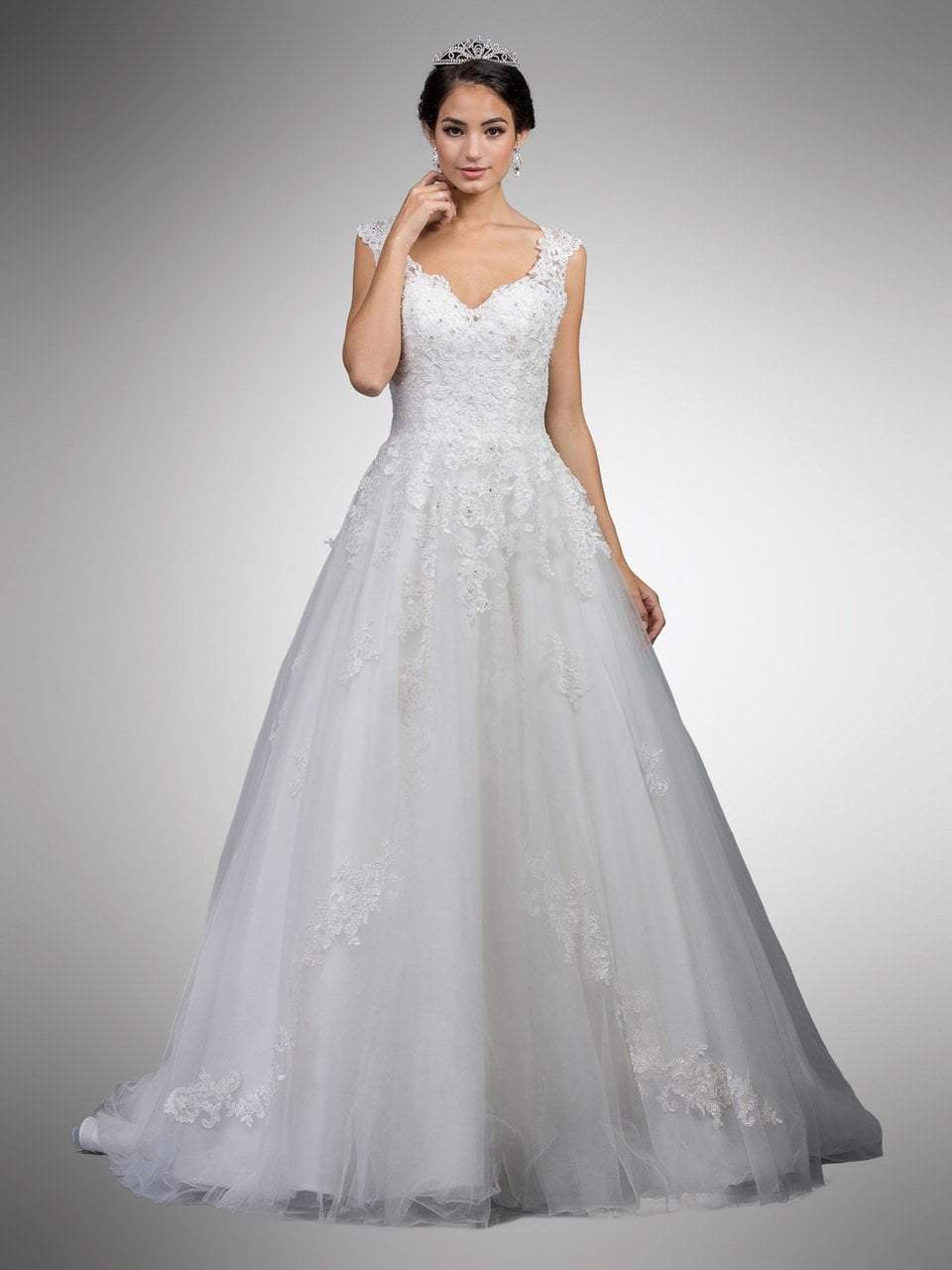 Dancing Queen Bridal - 19 Lace Embroidered V-neck Ballgown
