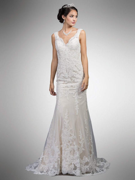 Sexy V-neck Tank Lace Natural Waistline V Back Open-Back Beaded Sheath Mermaid Sheath Dress/Wedding Dress